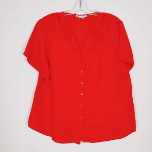 Appraisal Plus Orange Button-Front Blouse 1X Ramie